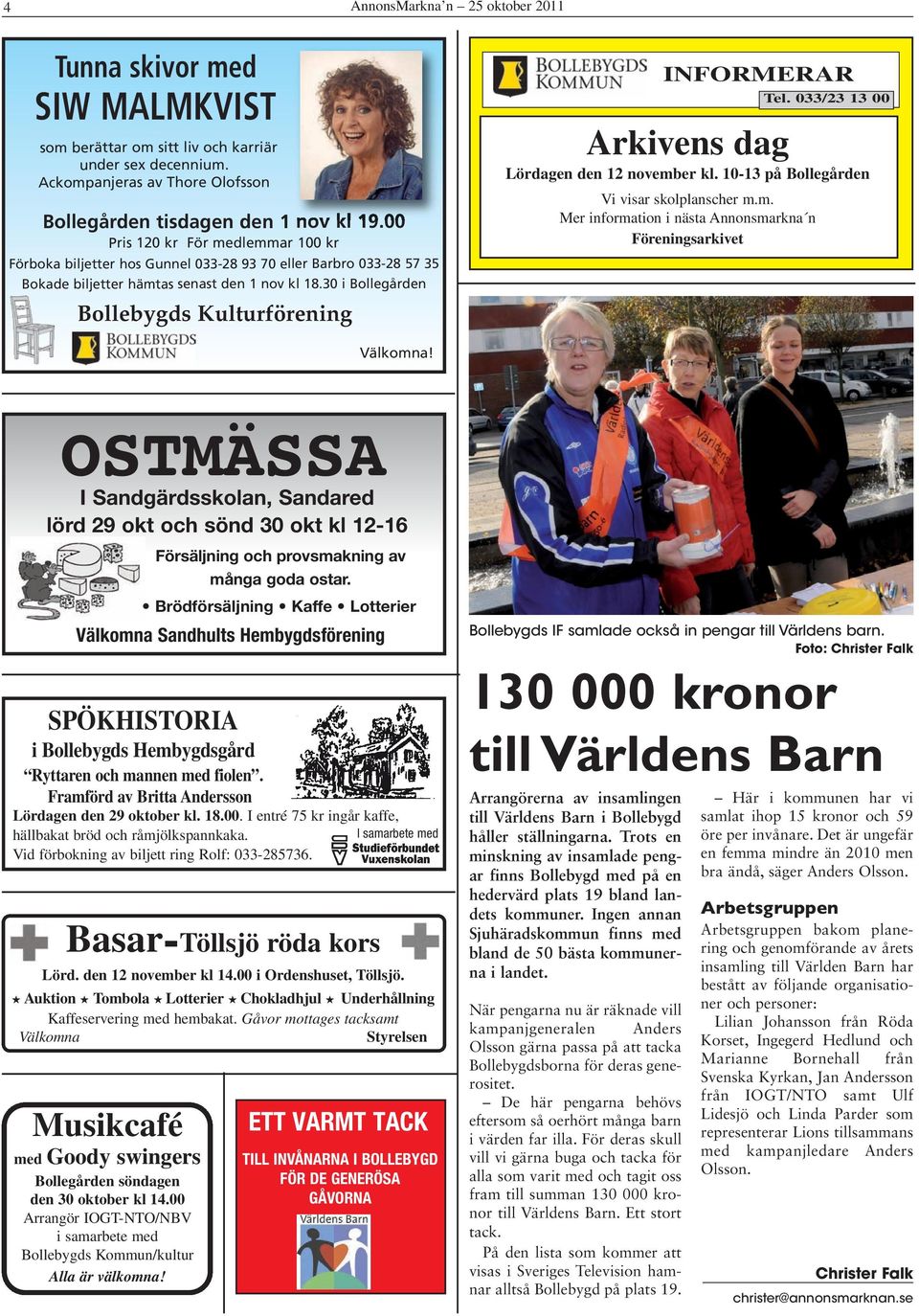 30 i Bollegården Bollebygds Kulturförening INFORMERAR Tel. 033/23 13 00 Arkivens dag Lördagen den 12 november kl. 10-13 på Bollegården Vi visar skolplanscher m.m. Mer information i nästa Annonsmarkna n Föreningsarkivet Välkomna!