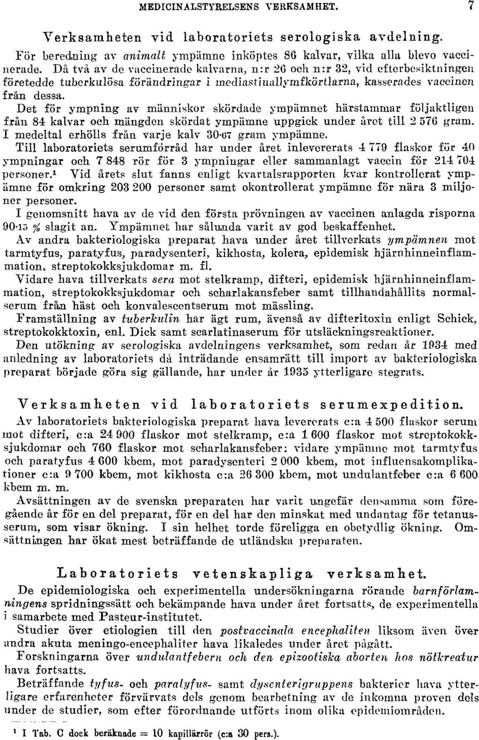 Det för ympning av människor skördade ympämnet härstammar följaktligen från 84 kalvar och mängden skördat ympämne uppgick under året till 2 576 gram.