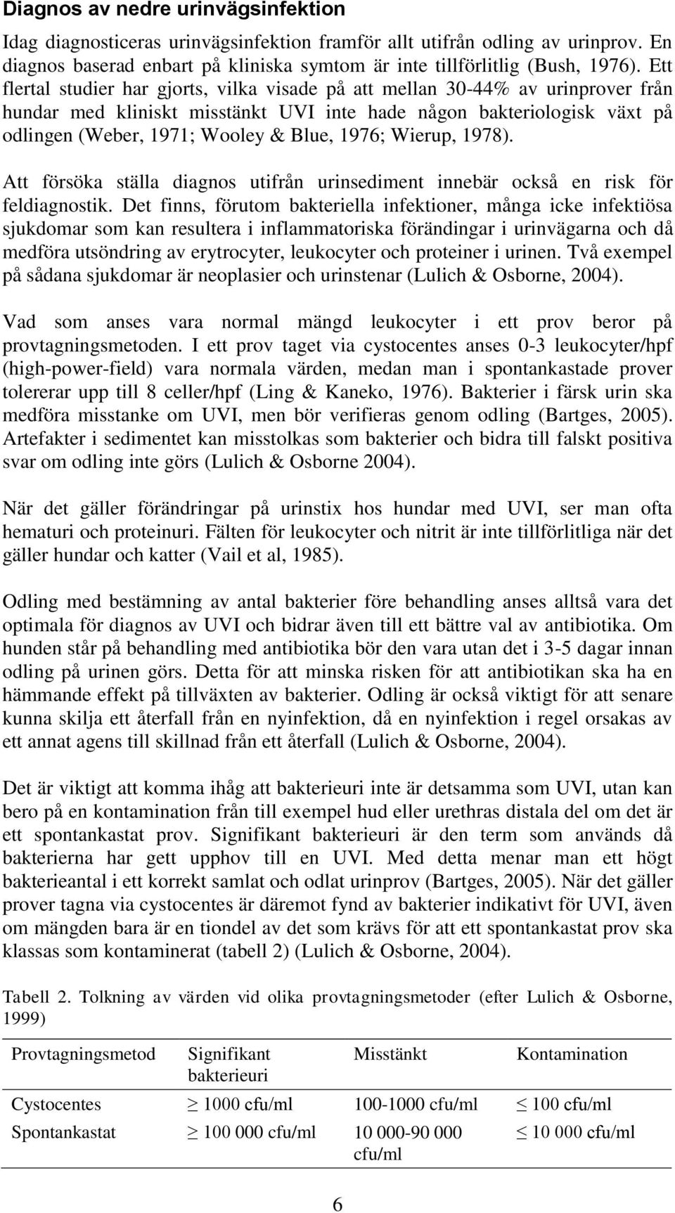 1976; Wierup, 1978). Att försöka ställa diagnos utifrån urinsediment innebär också en risk för feldiagnostik.