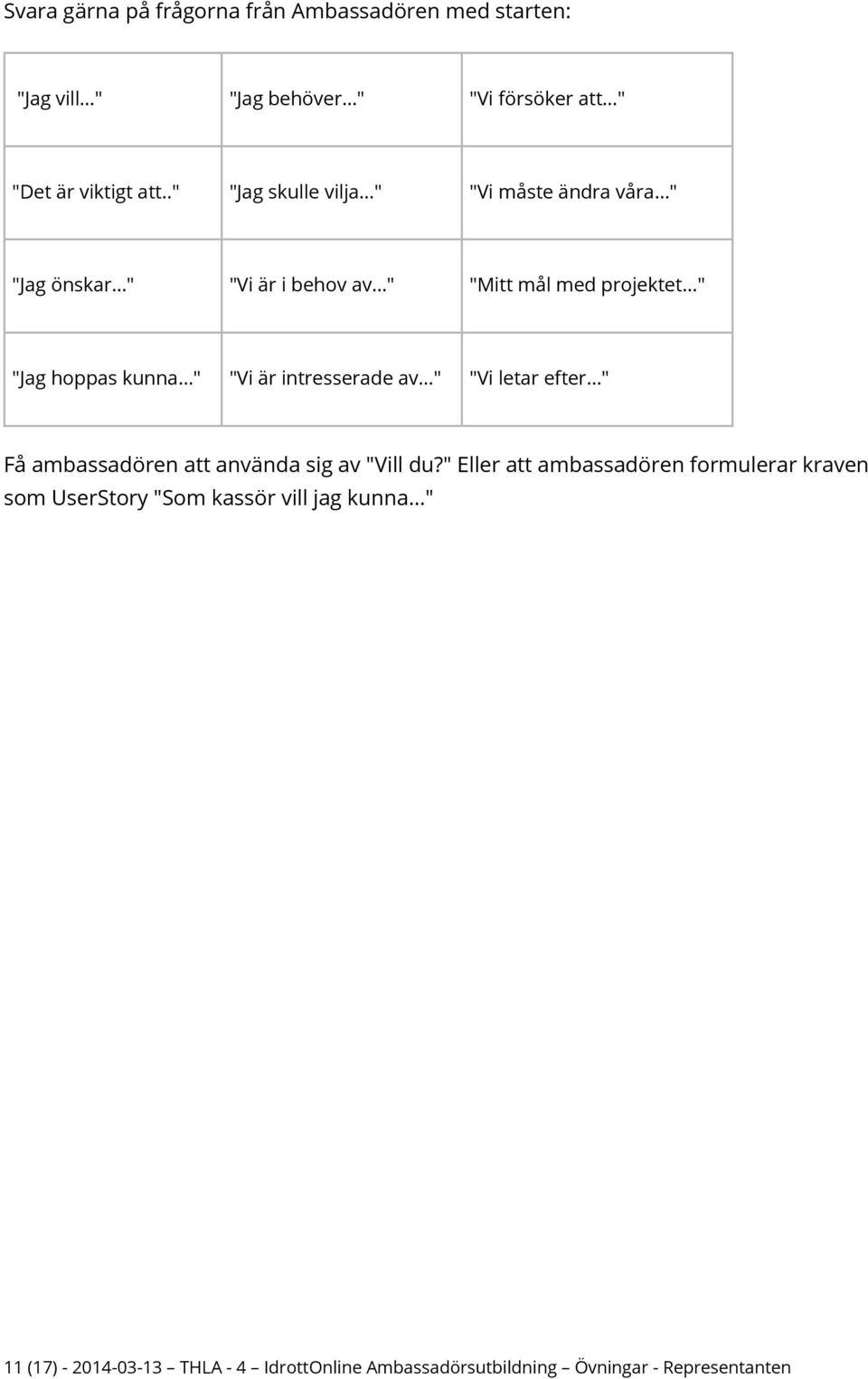 "Vi är intresserade av " "Vi letar efter " Få ambassadören att använda sig av "Vill du?