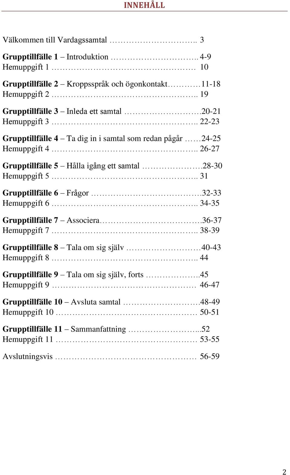 28-30 Hemuppgift 5.. 31 Grupptillfälle 6 Frågor.32-33 Hemuppgift 6.. 34-35 Grupptillfälle 7 Associera.36-37 Hemuppgift 7.. 38-39 Grupptillfälle 8 Tala om sig själv 40-43 Hemuppgift 8.