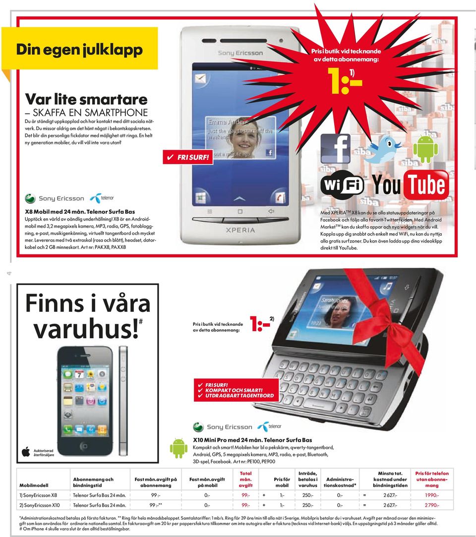 TM X8 Mobil med 24 mån. Telenor Surfa Bas Upptäck en värld av oändlig underhållning!