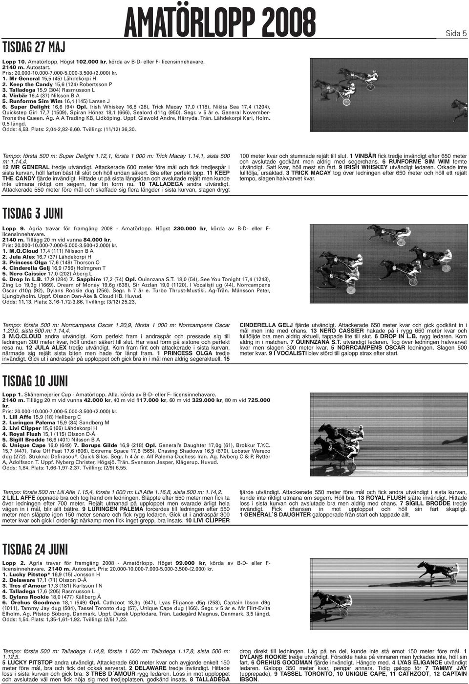 Irish Whiskey 16,8 (28), Trick Macay 17,0 (118), Nikita Sea 17,4 (1204), Quickstep Girl 17,7 (1509), Spiran Hönez 18,1 (666), Sealord d11g (950). Segr. v 5 år e. General November- Trons the Queen. Äg.