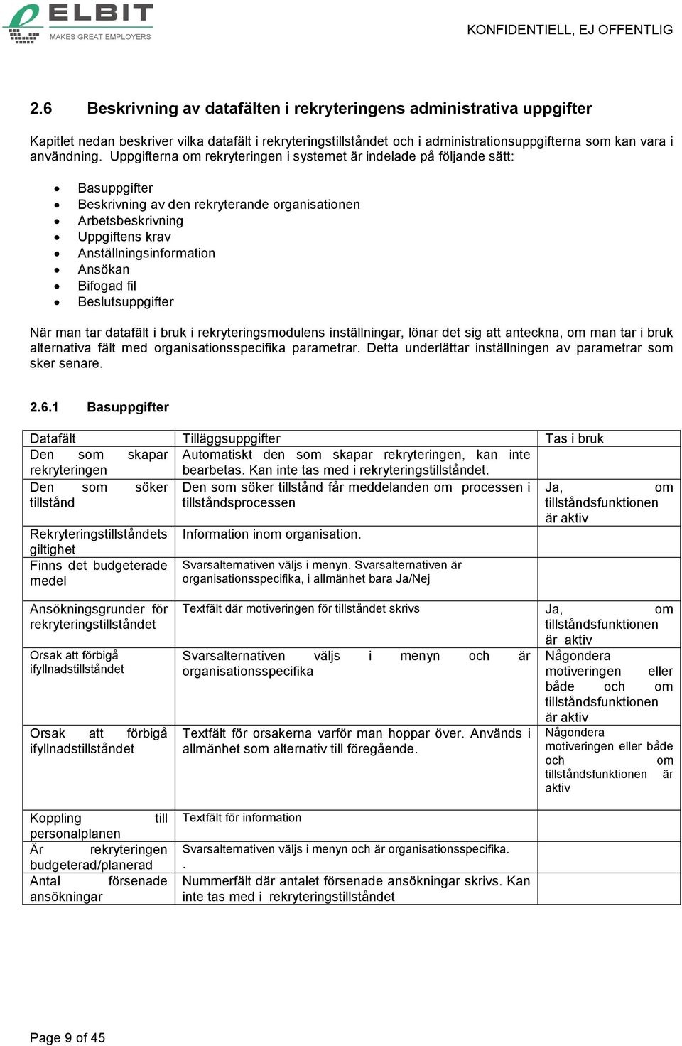 Bifogad fil Beslutsuppgifter När man tar datafält i bruk i rekryteringsmodulens inställningar, lönar det sig att anteckna, om man tar i bruk alternativa fält med organisationsspecifika parametrar.