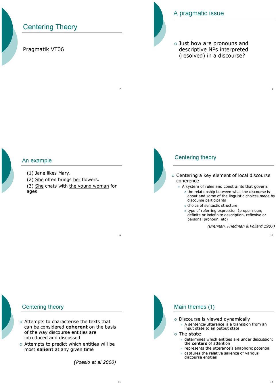 the relationship between what the discourse is about and some of the linguistic choices made by discourse participants! choice of syntactic structure!