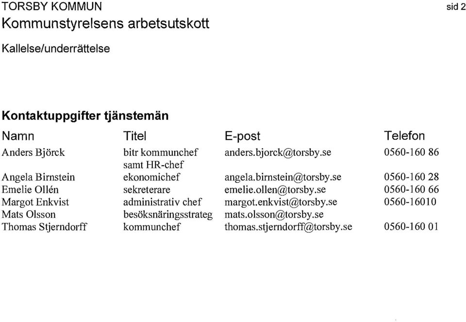 besöksnäringsstrateg Thomas Stjerndorff kommunchef E-post anders. bjorck@torsby.se angela. birnstein@torsby.se emelie.ollen@torsby.