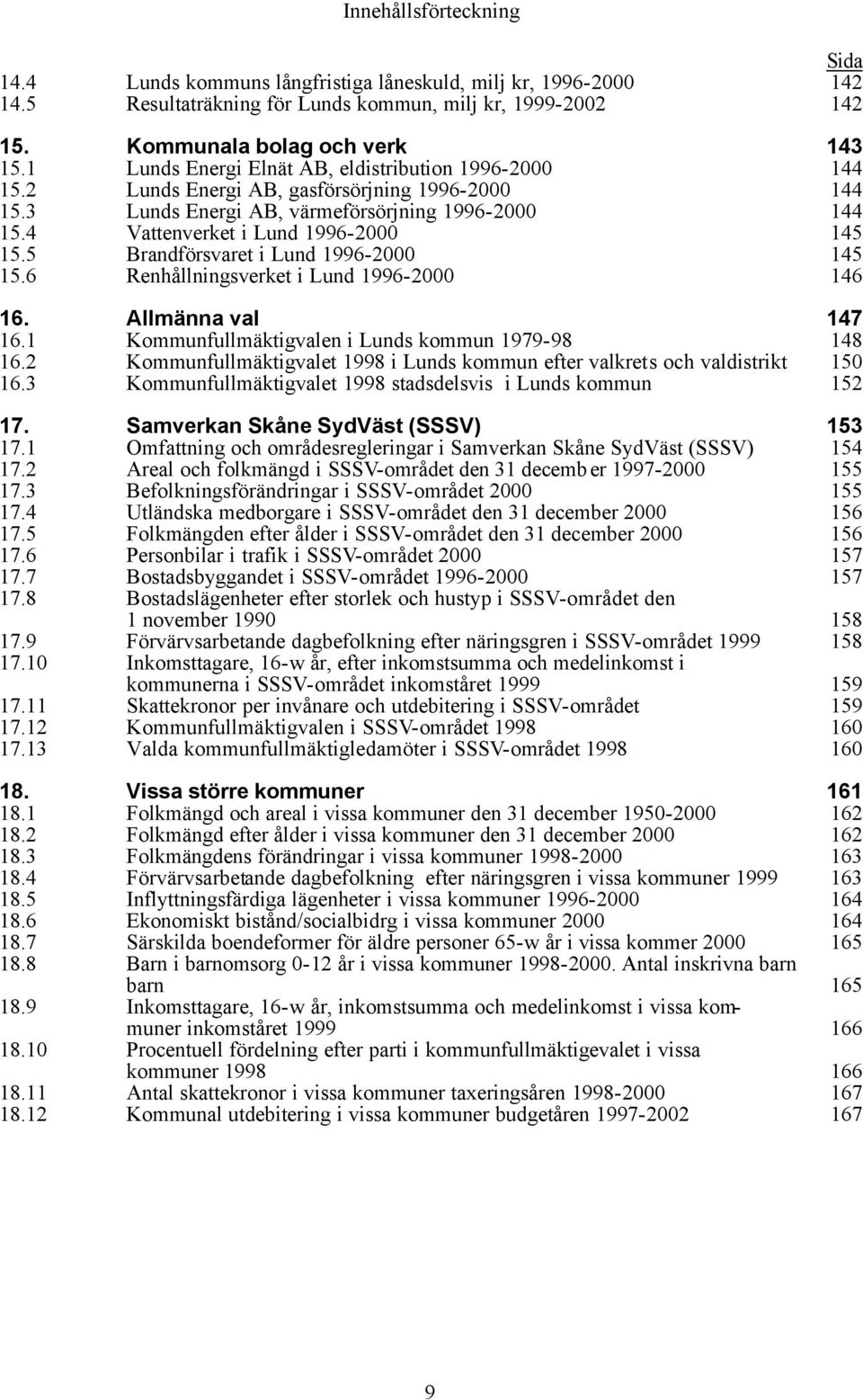 5 Brandförsvaret i Lund 1996-2000 145 15.6 Renhållningsverket i Lund 1996-2000 146 16. Allmänna val 147 16.1 Kommunfullmäktigvalen i Lunds kommun 1979-98 148 16.