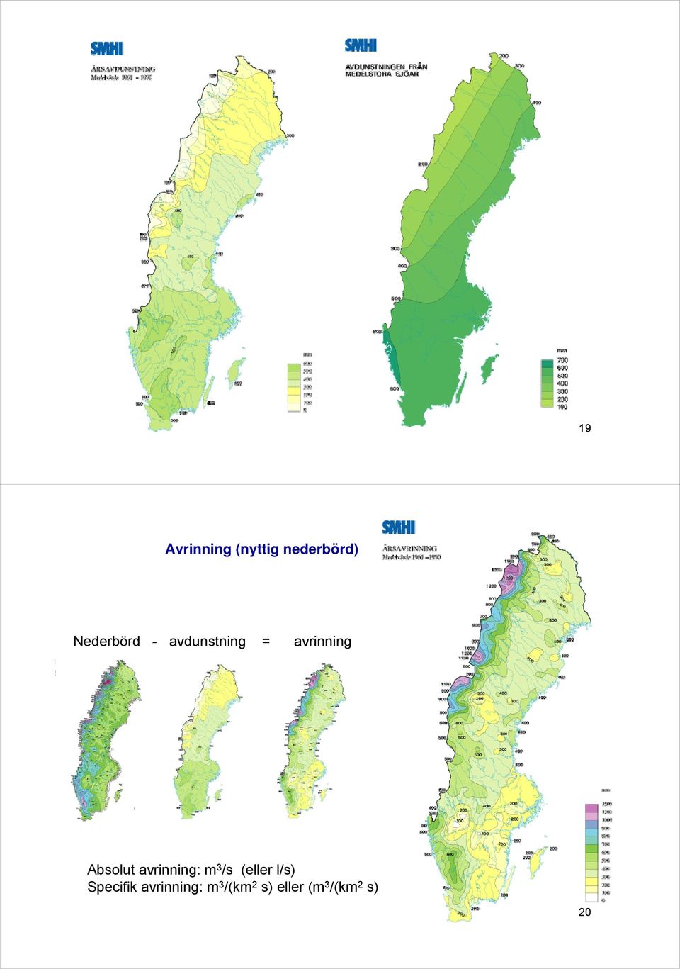 Absolut avrinning: m 3 /s (eller l/s)