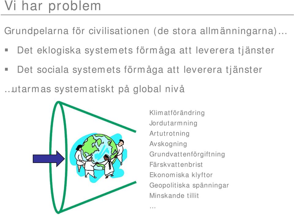 utarmas systematiskt på global nivå Klimatförändring Jordutarmning Artutrotning Avskogning