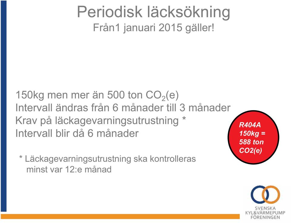 3 månader Krav på läckagevarningsutrustning * Intervall blir då 6