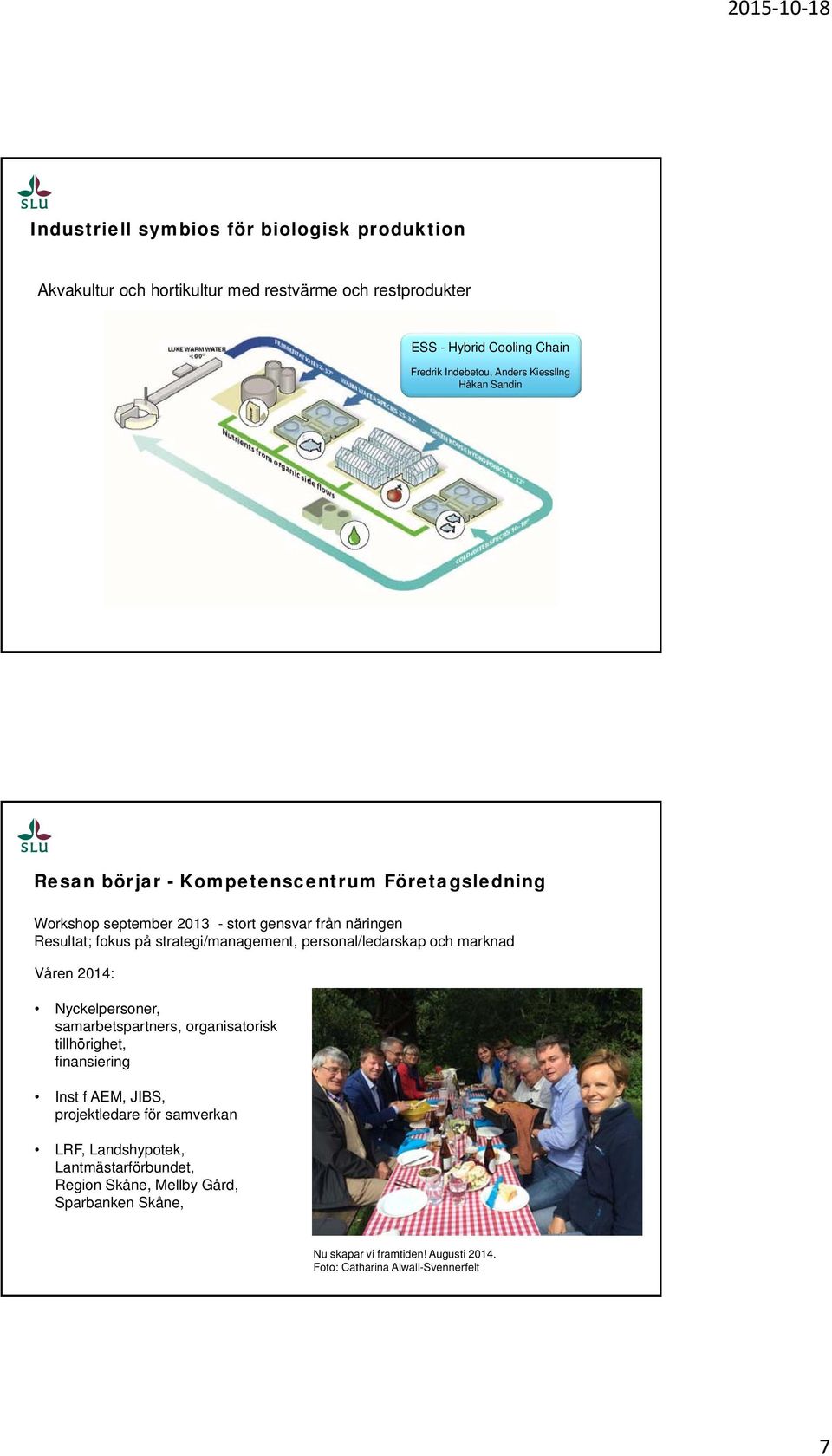 strategi/management, personal/ledarskap och marknad Våren 2014: Nyckelpersoner, samarbetspartners, organisatorisk tillhörighet, finansiering Inst f AEM, JIBS,