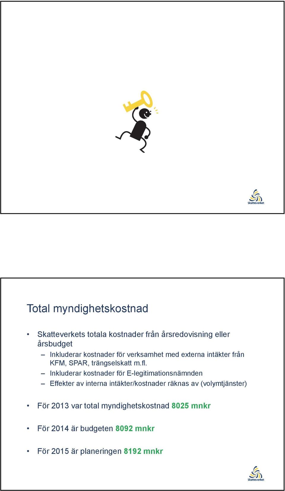 Inkluderar kostnader för E-legitimationsnämnden Effekter av interna intäkter/kostnader räknas av