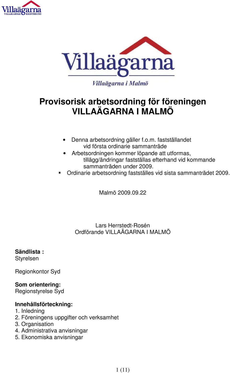sammanträden under 2009.