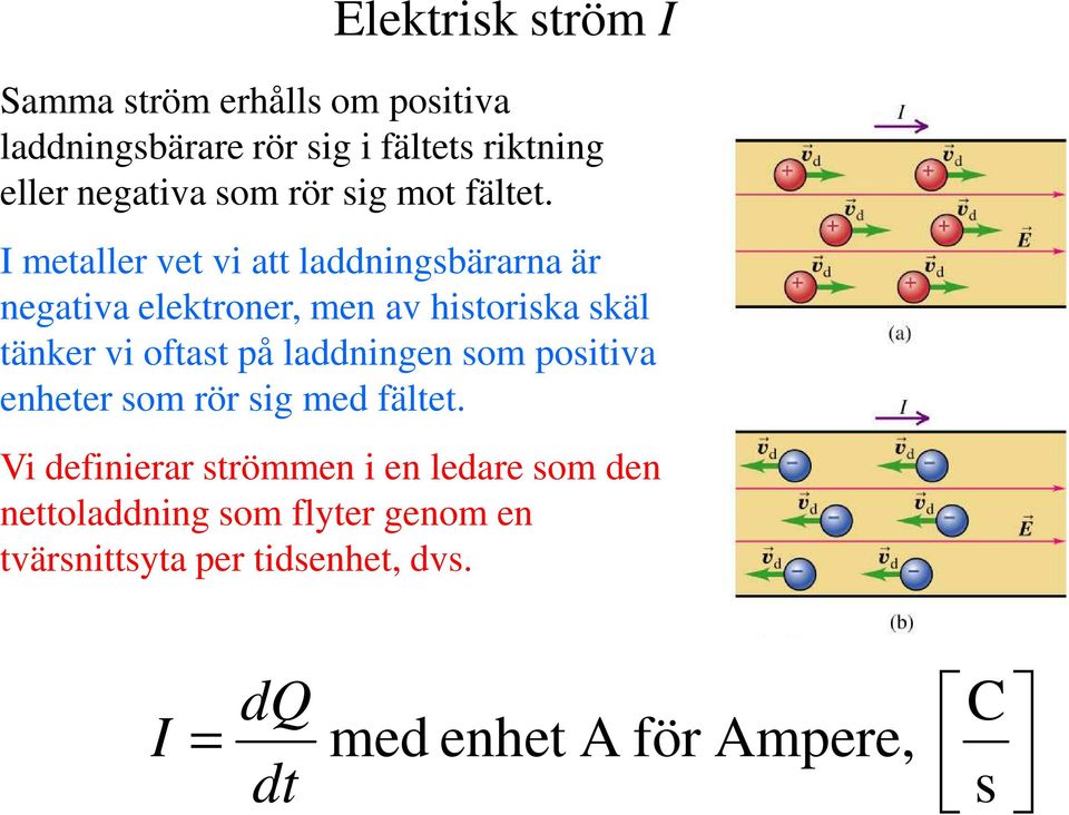 I metaller vet vi att laddningsbärarna är negativa elektroner, men av historiska skäl tänker vi oftast på