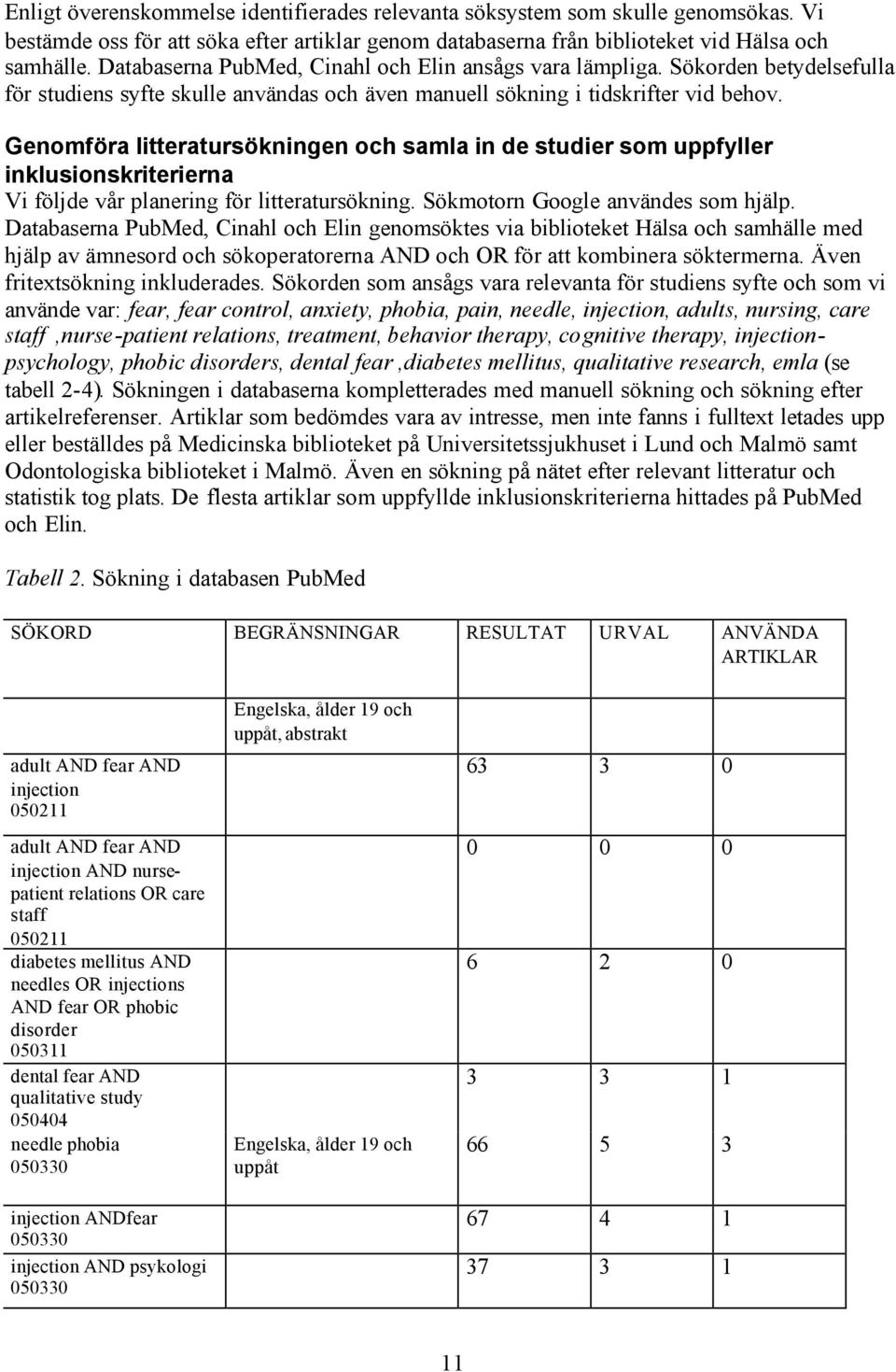Genomföra litteratursökningen och samla in de studier som uppfyller inklusionskriterierna Vi följde vår planering för litteratursökning. Sökmotorn Google användes som hjälp.