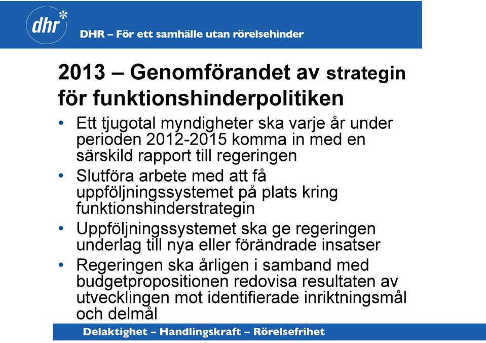 kring funktionshinderstrategin Uppföljningssystemet ska ge regeringen underlag till nya eller förändrade insatser