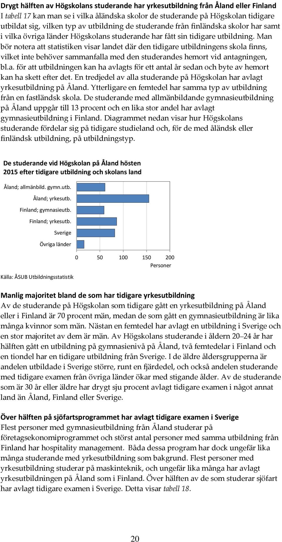 Man bör notera att statistiken visar landet där den tidigare utbildningens skola finns, vilket inte behöver sammanfalla med den studerandes hemort vid antagningen, bl.a. för att utbildningen kan ha avlagts för ett antal år sedan och byte av hemort kan ha skett efter det.