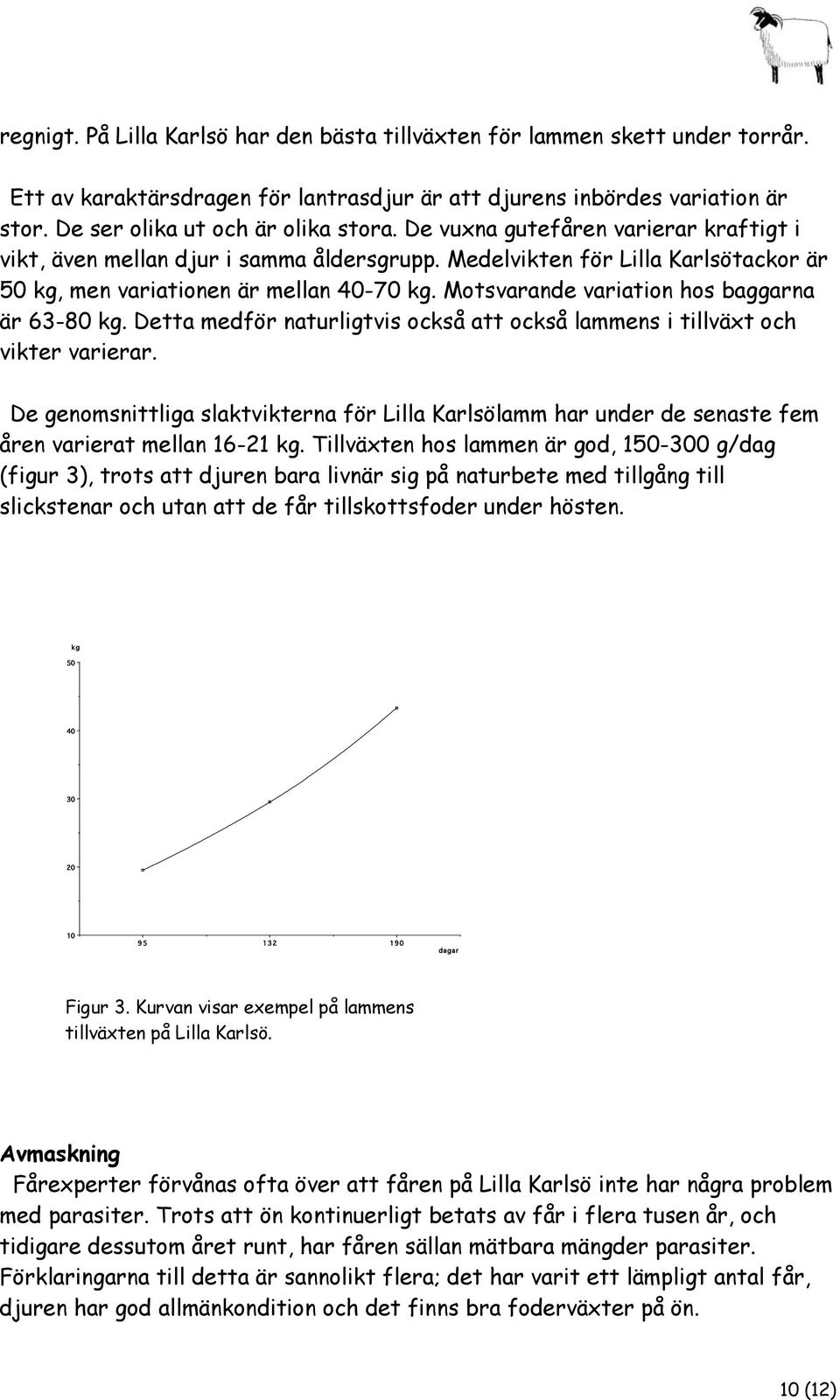 Motsvarande variation hos baggarna är 63-80 kg. Detta medför naturligtvis också att också lammens i tillväxt och vikter varierar.