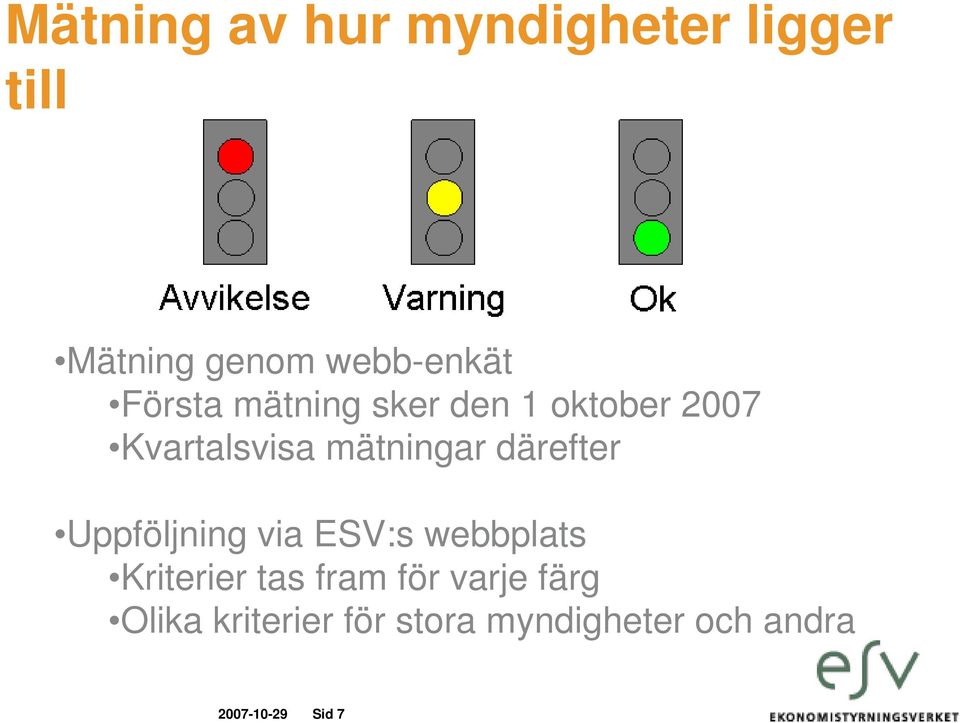 därefter Uppföljning via ESV:s webbplats Kriterier tas fram för