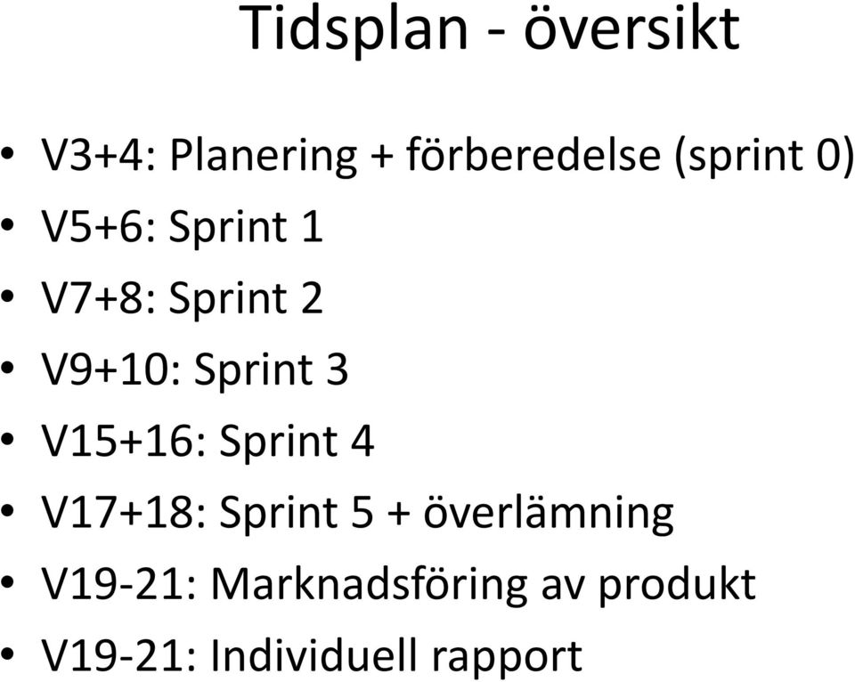 3 V15+16: Sprint 4 V17+18: Sprint 5 + överlämning