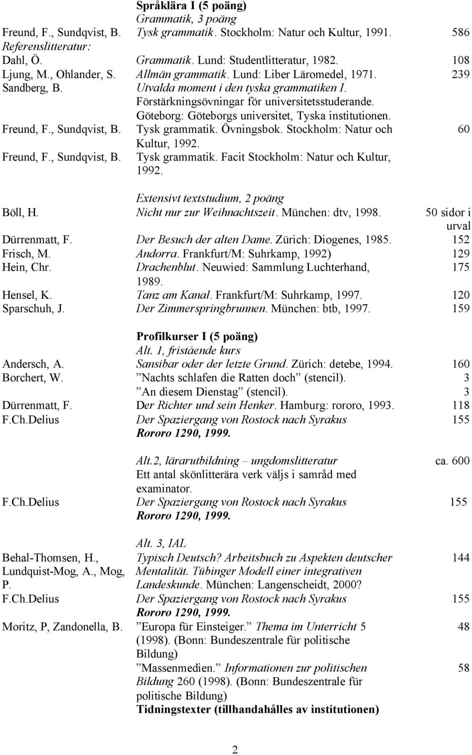 Allmän grammatik. Lund: Liber Läromedel, 1971. Utvalda moment i den tyska grammatiken I. Förstärkningsövningar för universitetsstuderande. Göteborg: Göteborgs universitet, Tyska institutionen.