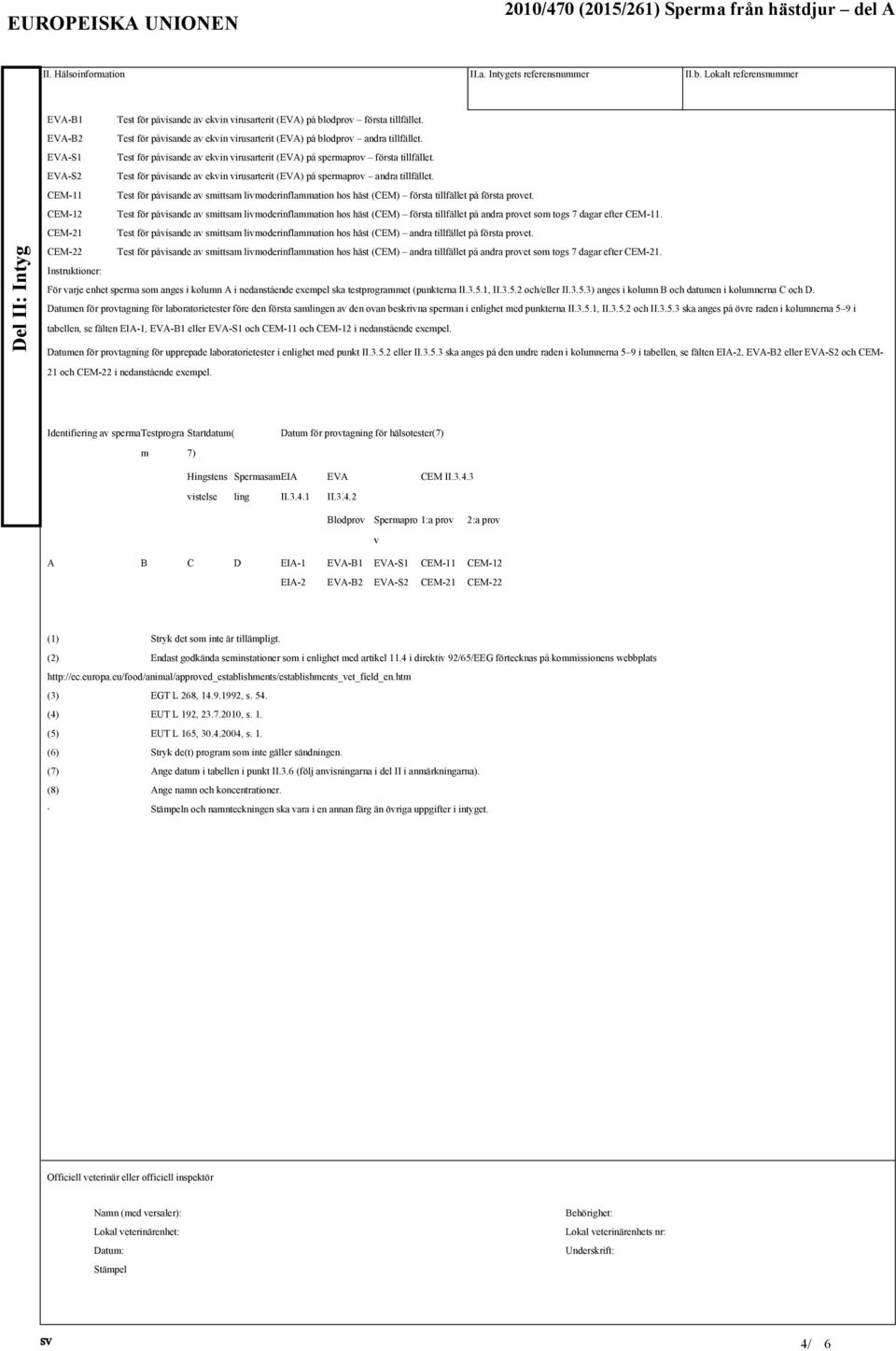 EVA-B2 Test för påvisande av ekvin virusarterit (EVA) på blodprov andra tillfället. EVA-S1 Test för påvisande av ekvin virusarterit (EVA) på spermaprov första tillfället.