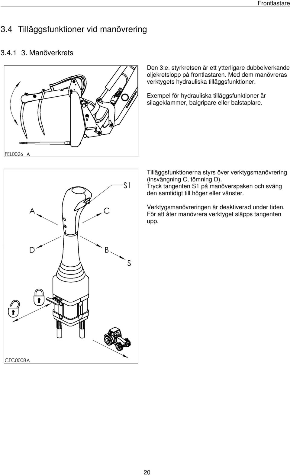 Exempel för hydrauliska tilläggsfunktioner är silageklammer, balgripare eller balstaplare.