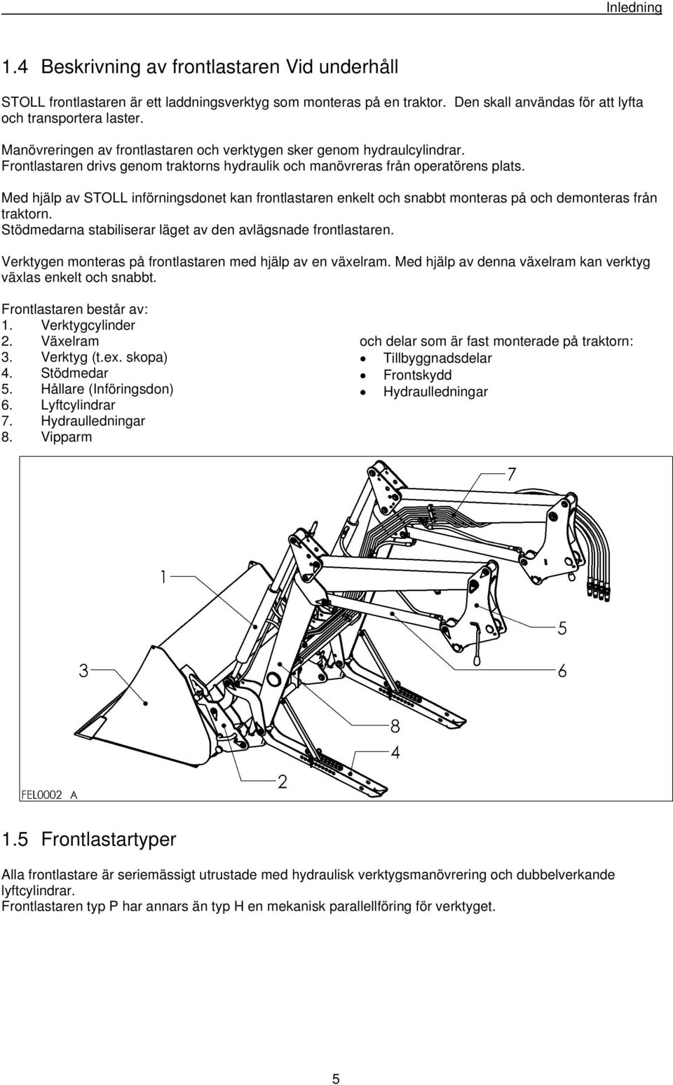 Med hjälp av STOLL införningsdonet kan frontlastaren enkelt och snabbt monteras på och demonteras från traktorn. Stödmedarna stabiliserar läget av den avlägsnade frontlastaren.