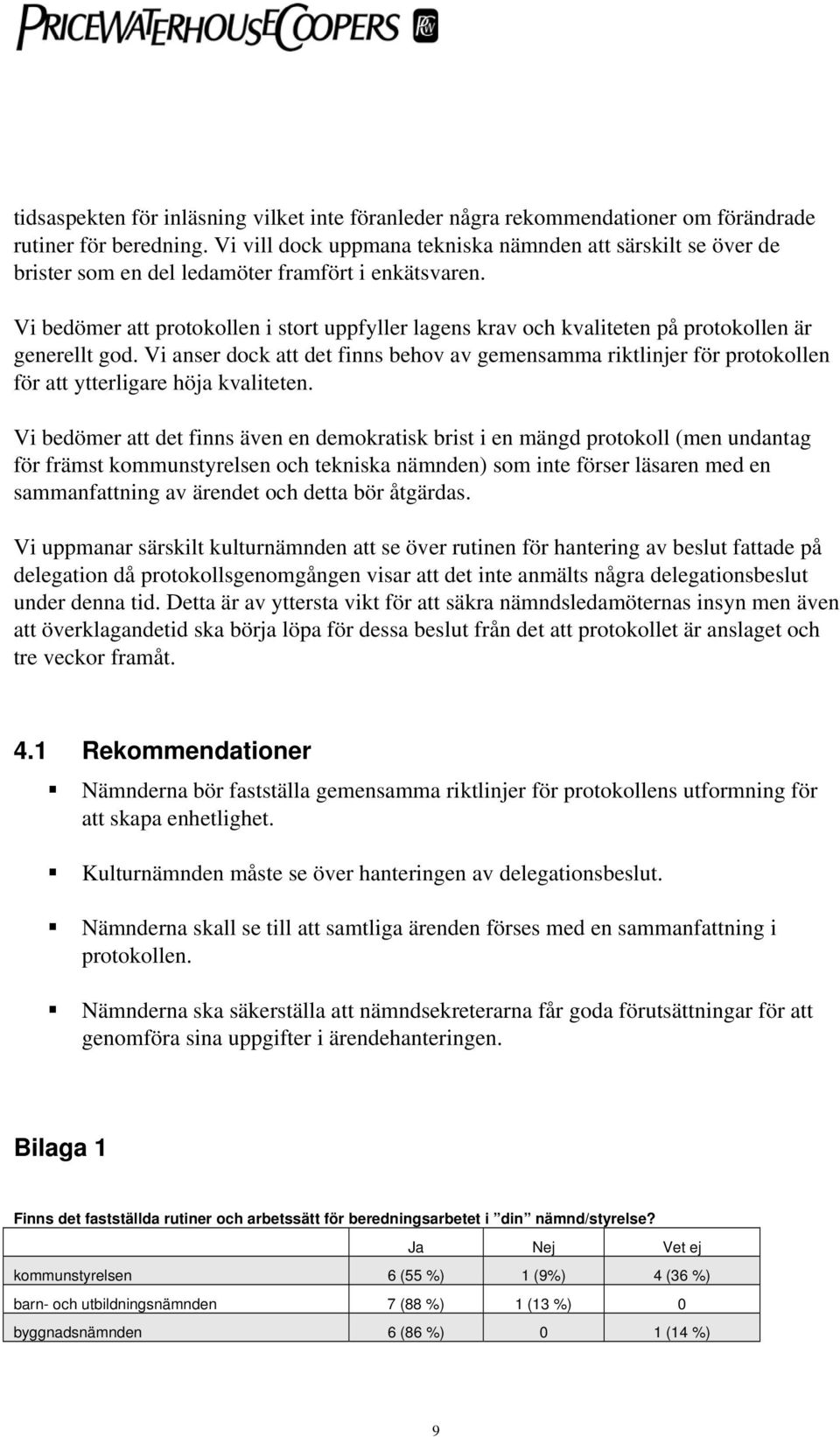 Vi bedömer att protokollen i stort uppfyller lagens krav och kvaliteten på protokollen är generellt god.