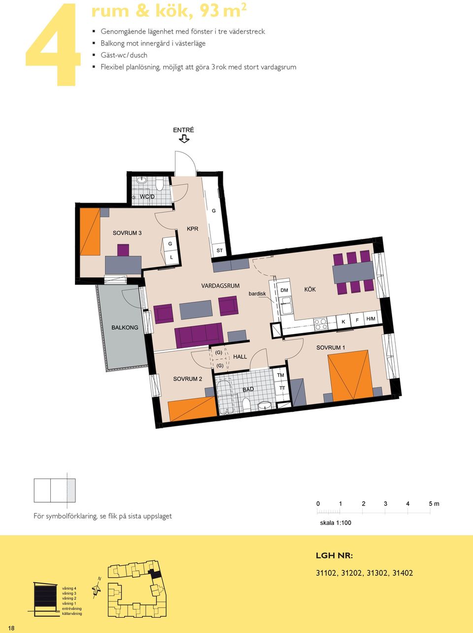 HALL BAD EL/IT KM För symbolförklaring, se flik på sista uppslaget 8 våning våning våning våning våning våning tr våning våning tr våning våning våning tr västra TR TR gård TR TR