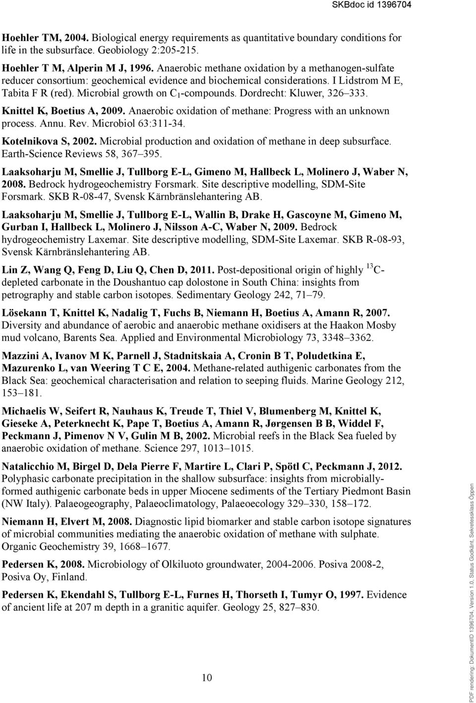 Dordrecht: Kluwer, 326 333. Knittel K, Boetius A, 2009. Anaerobic oxidation of methane: Progress with an unknown process. Annu. Rev. Microbiol 63:311-34. Kotelnikova S, 2002.