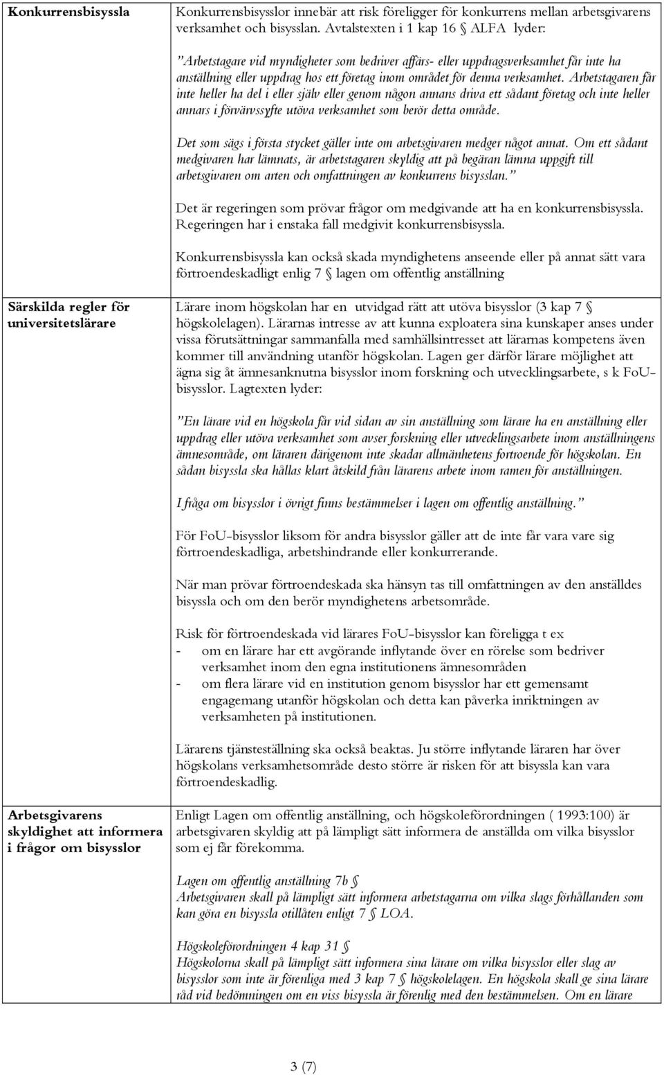 Arbetstagaren får inte heller ha del i eller själv eller genom någon annans driva ett sådant företag och inte heller annars i förvärvssyfte utöva verksamhet som berör detta område.