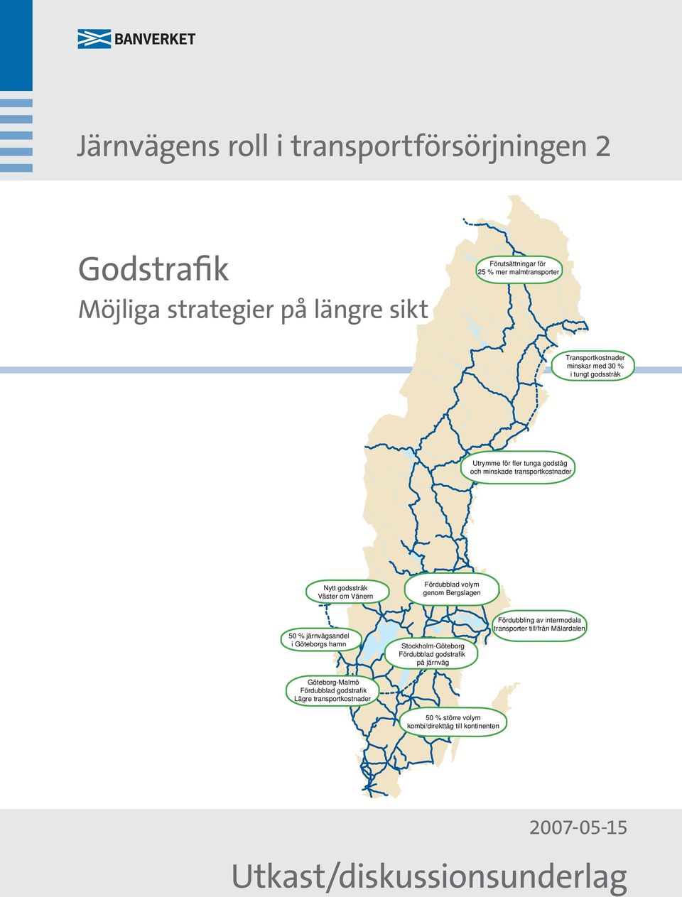 Bergslagen 50 % järnvägsandel i Göteborgs hamn Stockholm-Göteborg Fördubblad godstrafik på järnväg Fördubbling av intermodala transporter till/från