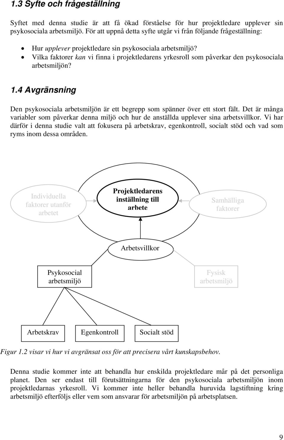 Vilka faktorer kan vi finna i projektledarens yrkesroll som påverkar den psykosociala arbetsmiljön? 1.4 Avgränsning Den psykosociala arbetsmiljön är ett begrepp som spänner över ett stort fält.