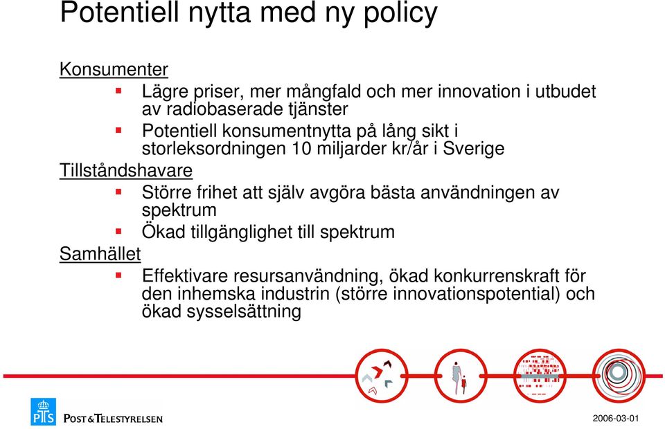 Större frihet att själv avgöra bästa användningen av spektrum Ökad tillgänglighet till spektrum Samhället