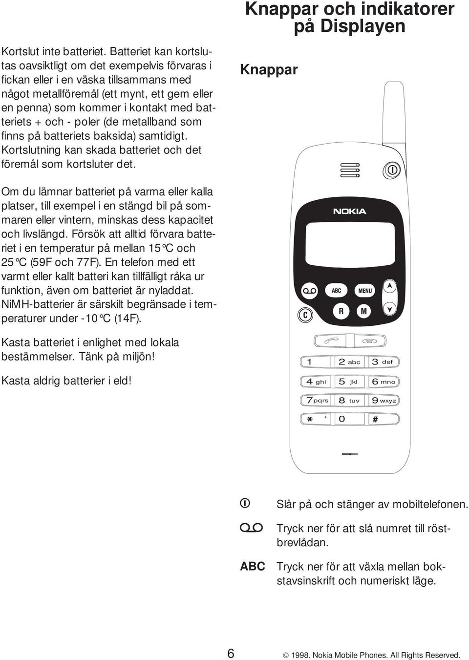 och - poler (de metallband som finns på batteriets baksida) samtidigt. Kortslutning kan skada batteriet och det föremål som kortsluter det.