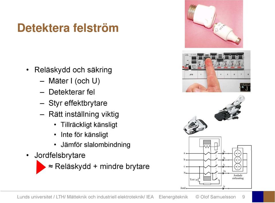 Jämför slalombindning Jordfelsbrytare Reläskydd + mindre brytare Lunds