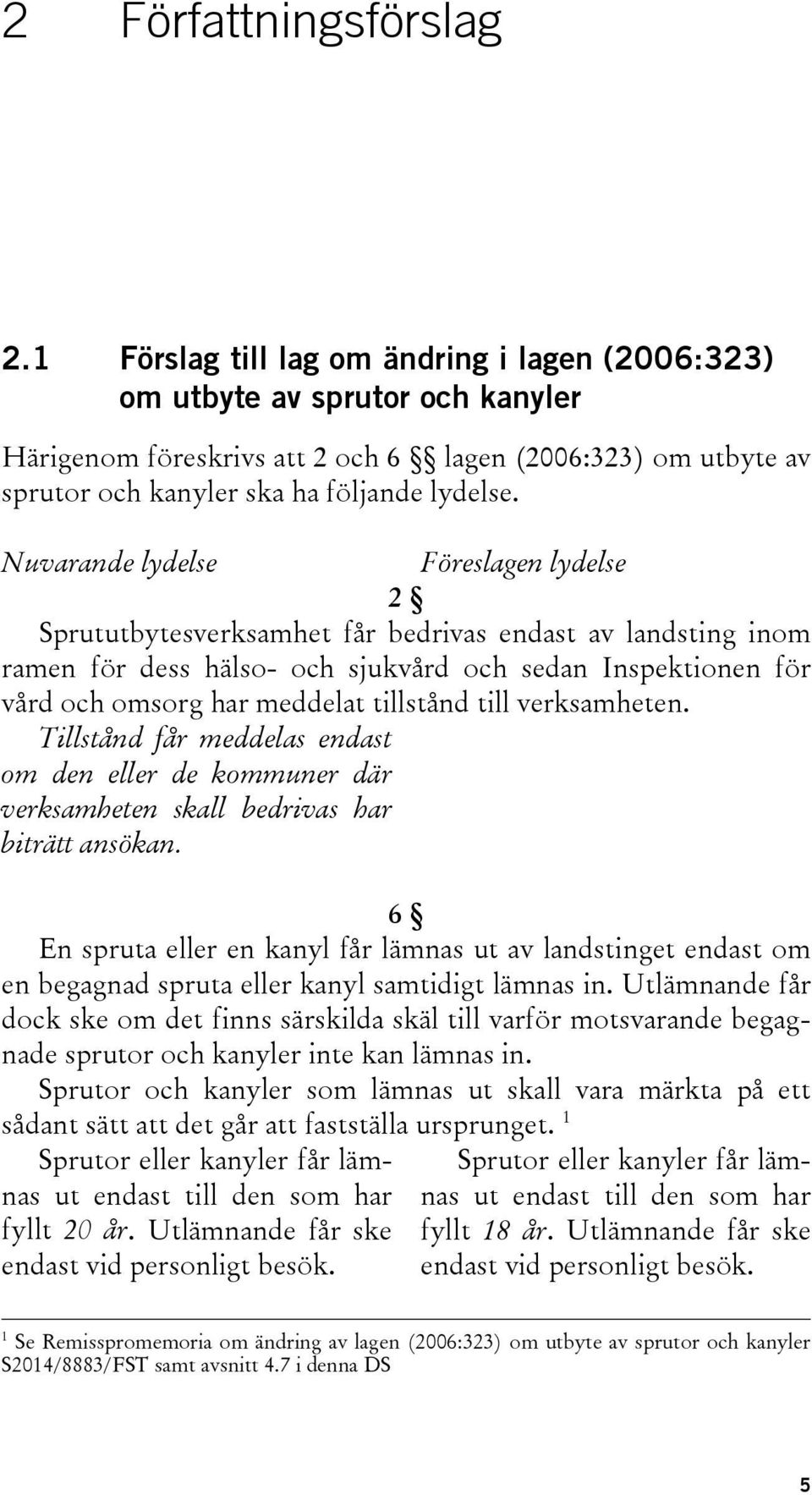 Nuvarande lydelse Föreslagen lydelse 2 Sprututbytesverksamhet får bedrivas endast av landsting inom ramen för dess hälso- och sjukvård och sedan Inspektionen för vård och omsorg har meddelat