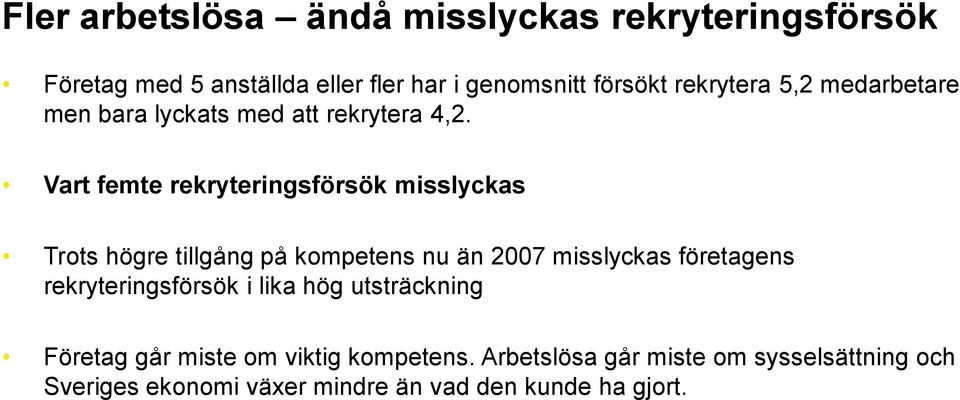 Vart femte rekryteringsförsök misslyckas Trots högre tillgång på kompetens nu än 2007 misslyckas företagens