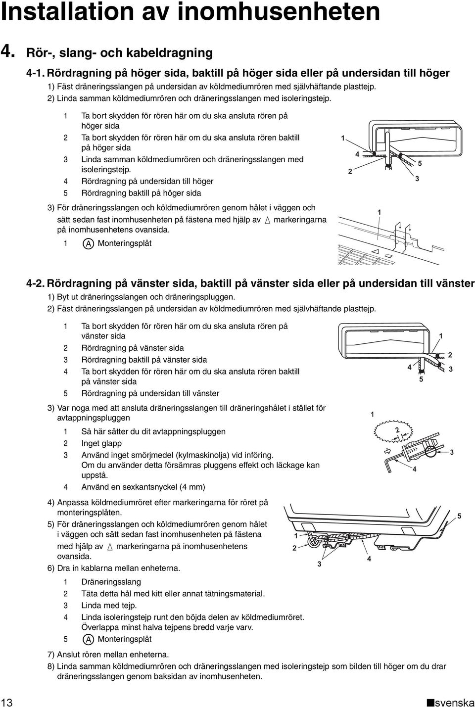 ) Linda samman köldmediumrören och dräneringsslangen med isoleringstejp.