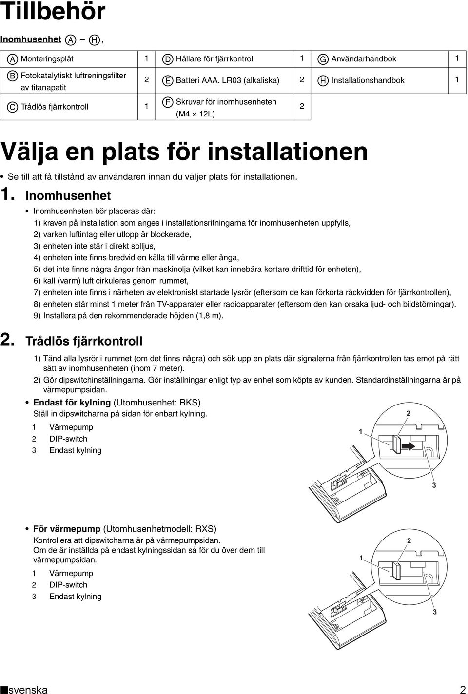 plats för installationen.