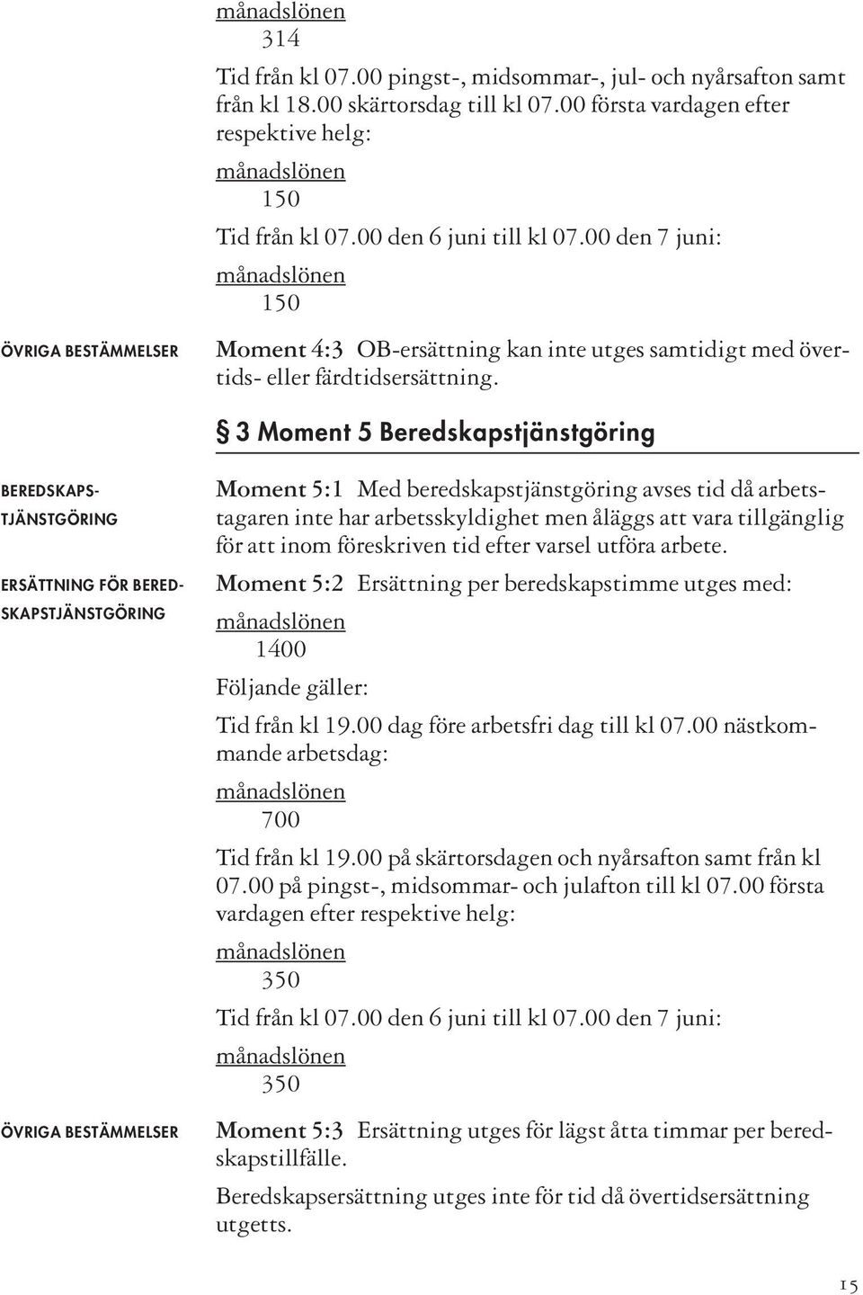 00 den 7 juni: månadslönen 150 Moment 4:3 OB-ersättning kan inte utges samtidigt med övertids- eller färdtidsersättning.