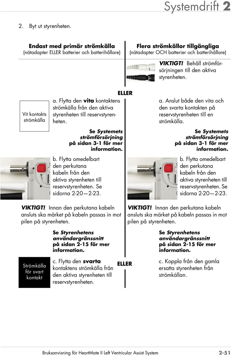 Se Systemets strömförsörjning på sidan 3-1 för mer information. b. Flytta omedelbart den perkutana kabeln från den ak