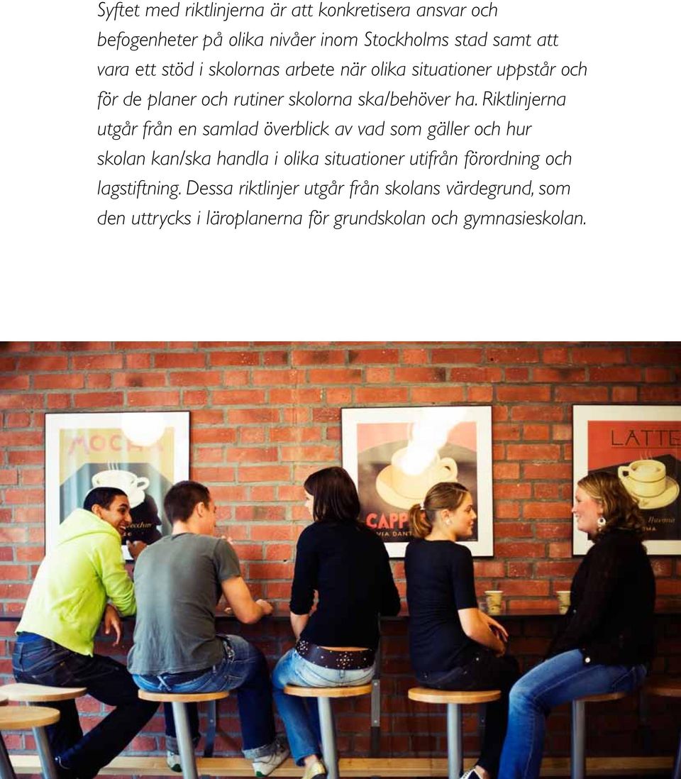 Riktlinjerna utgår från en samlad överblick av vad som gäller och hur skolan kan/ska handla i olika situationer utifrån förordning
