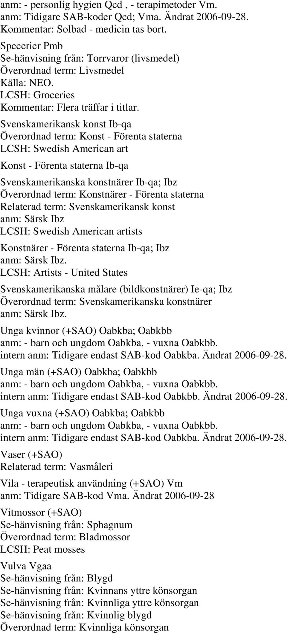 Svenskamerikansk konst Ib-qa Överordnad term: Konst - Förenta staterna LCSH: Swedish American art Konst - Förenta staterna Ib-qa Svenskamerikanska konstnärer Ib-qa; Ibz Överordnad term: Konstnärer -