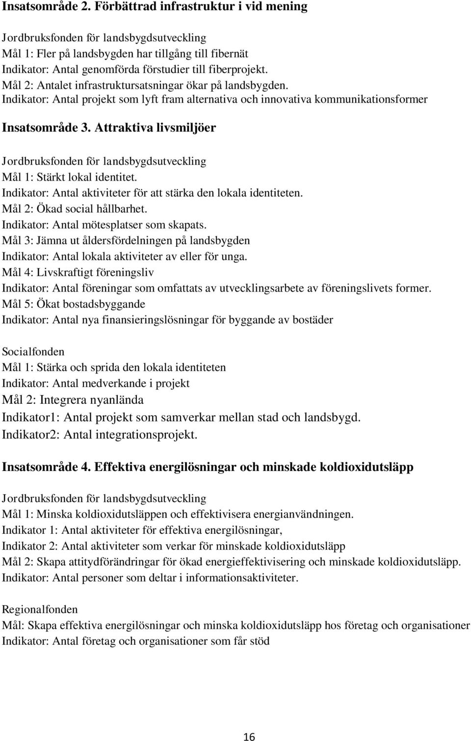 Mål 2: Antalet infrastruktursatsningar ökar på landsbygden. Indikator: Antal projekt som lyft fram alternativa och innovativa kommunikationsformer Insatsområde 3.