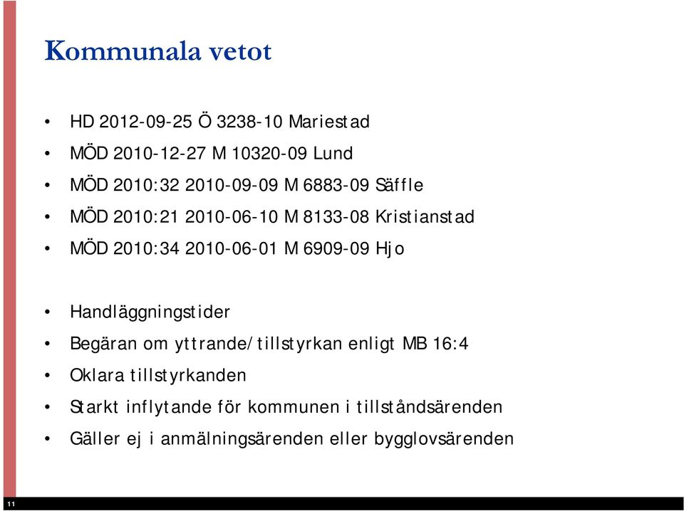 6909-09 Hjo Handläggningstider Begäran om yttrande/tillstyrkan enligt MB 16:4 Oklara tillstyrkanden