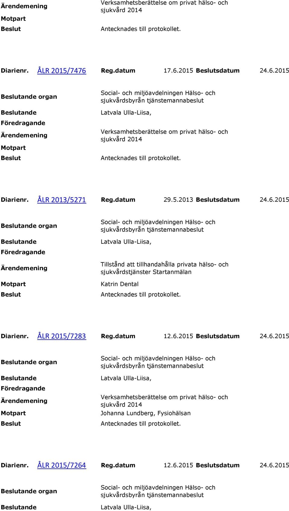 2015 Tillstånd att tillhandahålla privata hälso- och sjukvårdstjänster Startanmälan Katrin