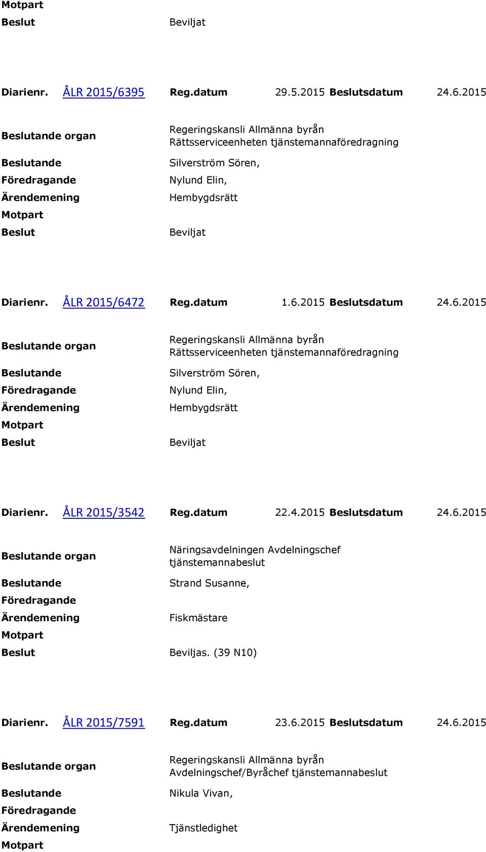 (39 N10) Diarienr. ÅLR 2015/7591 Reg.datum 23.6.