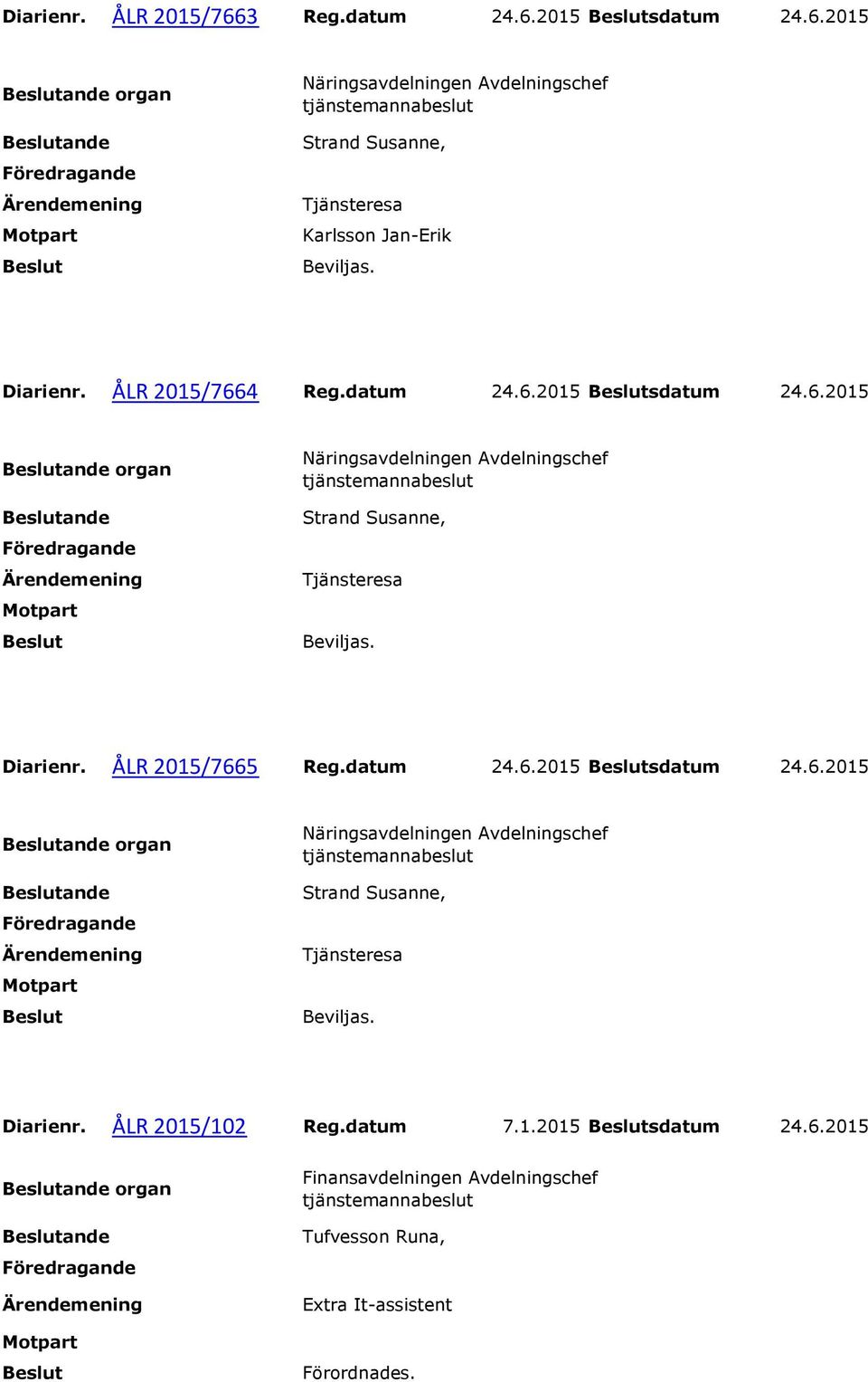 Diarienr. ÅLR 2015/7665 Reg.datum 24.6.2015 sdatum 24.6.2015 Näringsavdelningen Avdelningschef Strand Susanne, Tjänsteresa Beviljas.